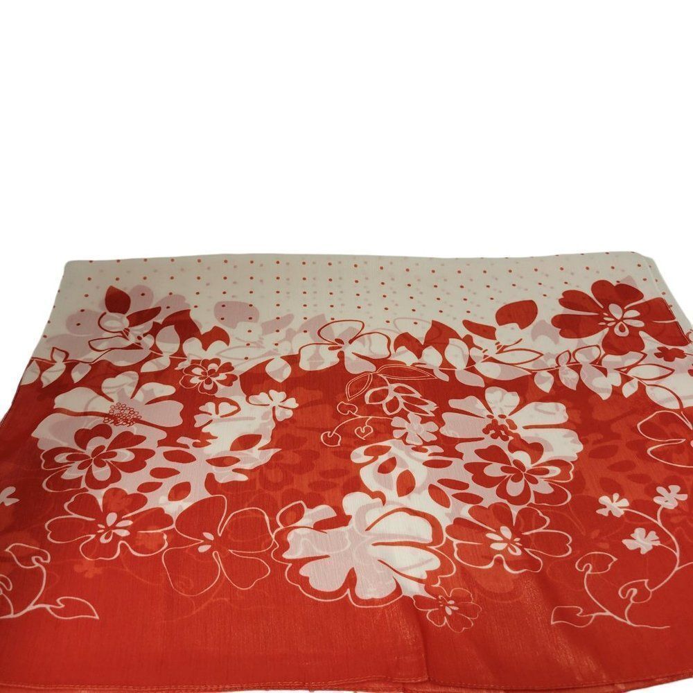Womens Red Scarf Floral Scarf Light Polkadot All Season Summer